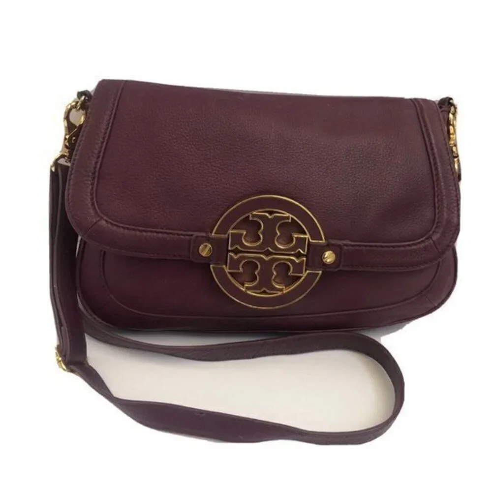 Tory Burch  Handbag Crossbody  Leather plum Burgandy Purse Shoulderbag fully lin